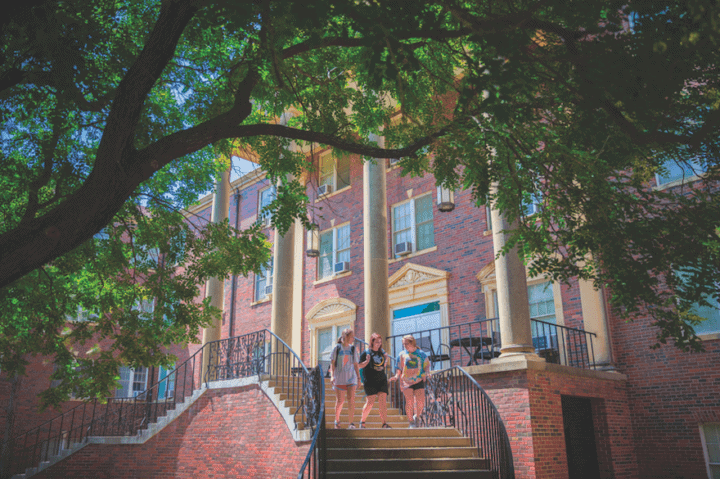 Oklahoma Baptist University students leaving the main building