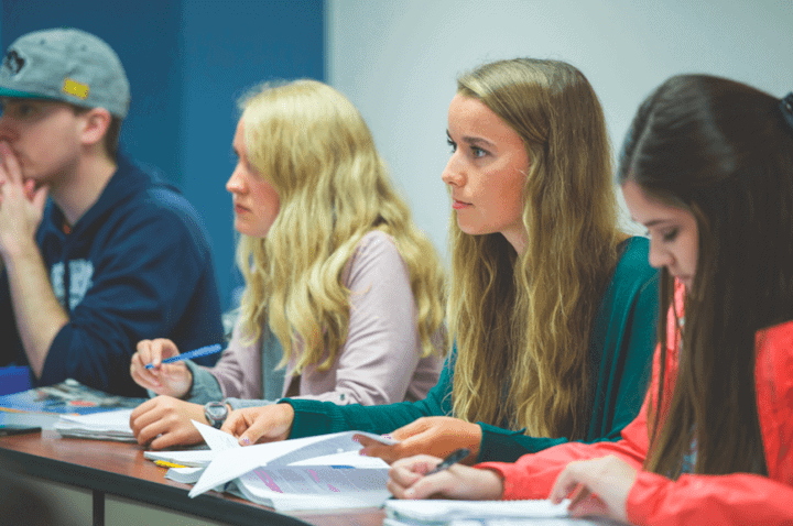 Oklahoma Baptist University students reviewing for an exam