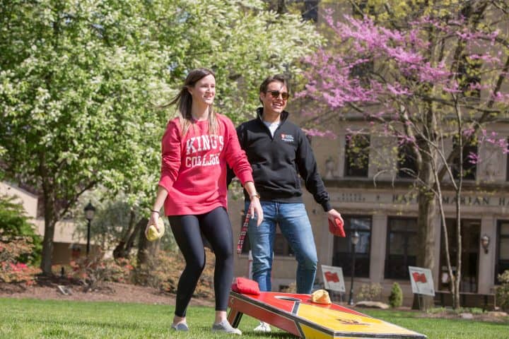 King's College students playing corn hole