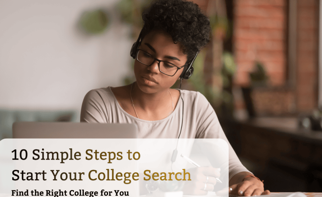 Student researching colleges online while starting their college search