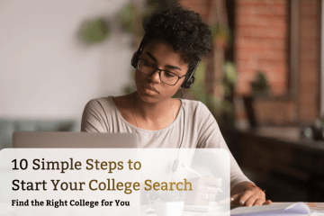 Student researching colleges online while starting their college search